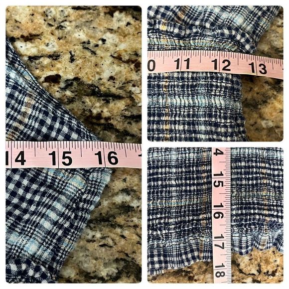 Pilcro Blue Metallic Plaid Smocked Bottom Jessie Halter Top M Beach Boho - Picture 6 of 11